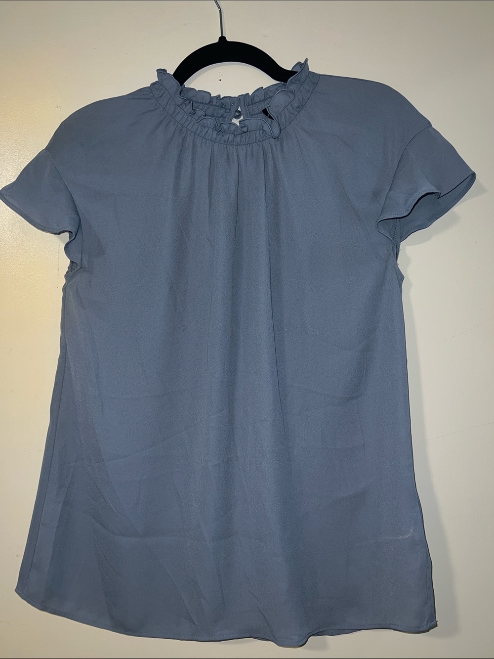 Express Pale Blue Ruffle-Neck Cap Sleeve Blouse